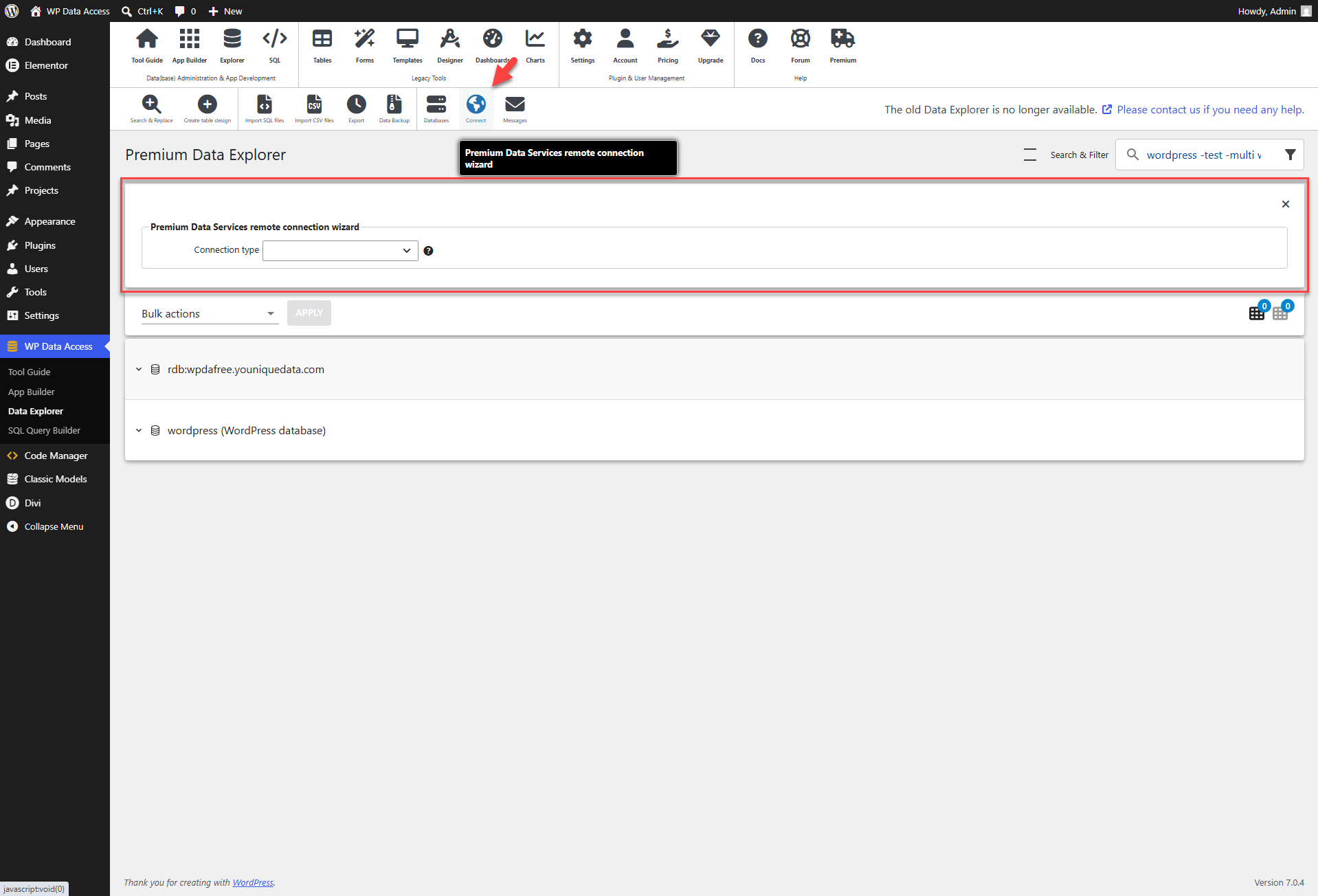 WP Data Access - Data Explorer - Connect
