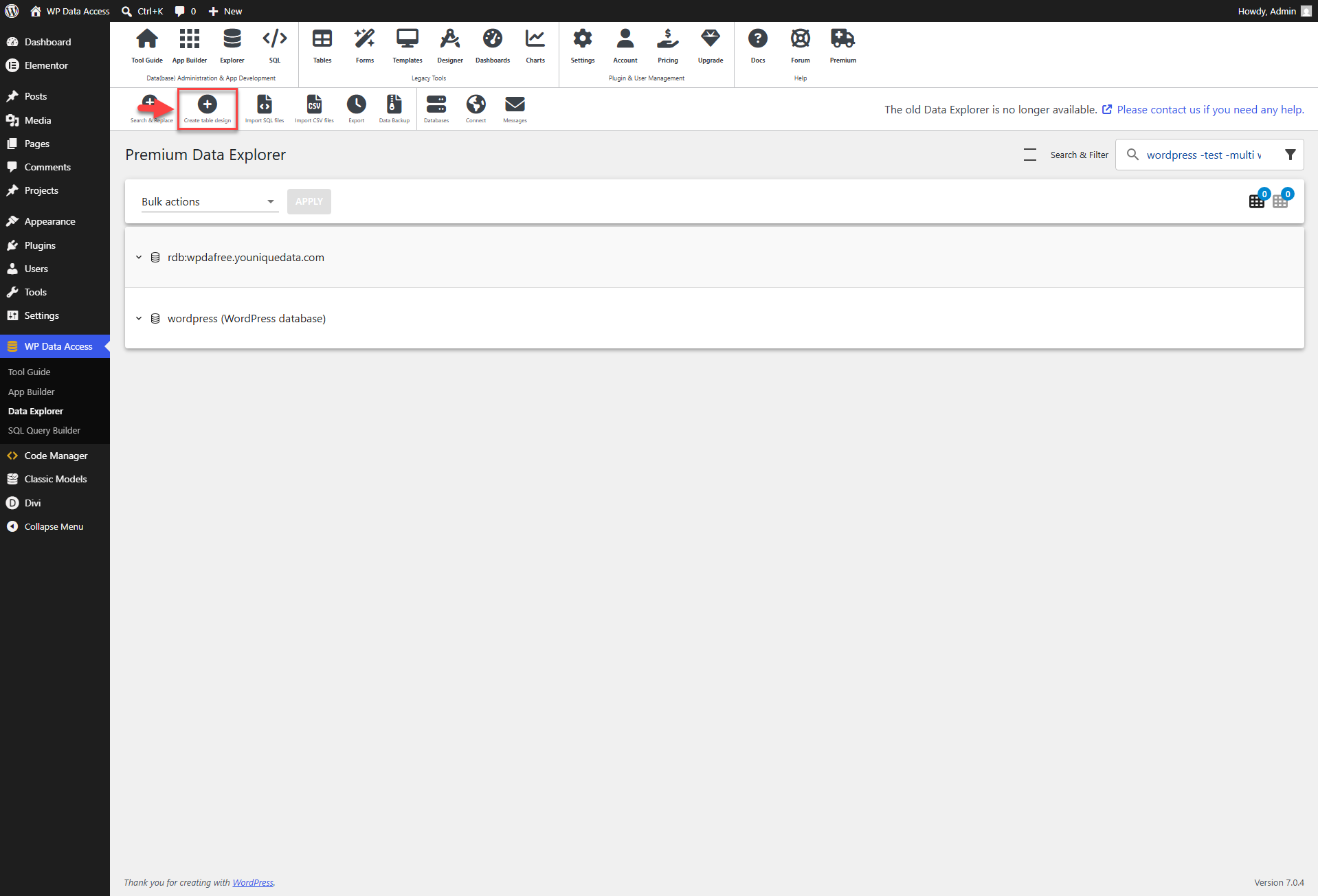 WP Data Access - Data Explorer - Create Table Design