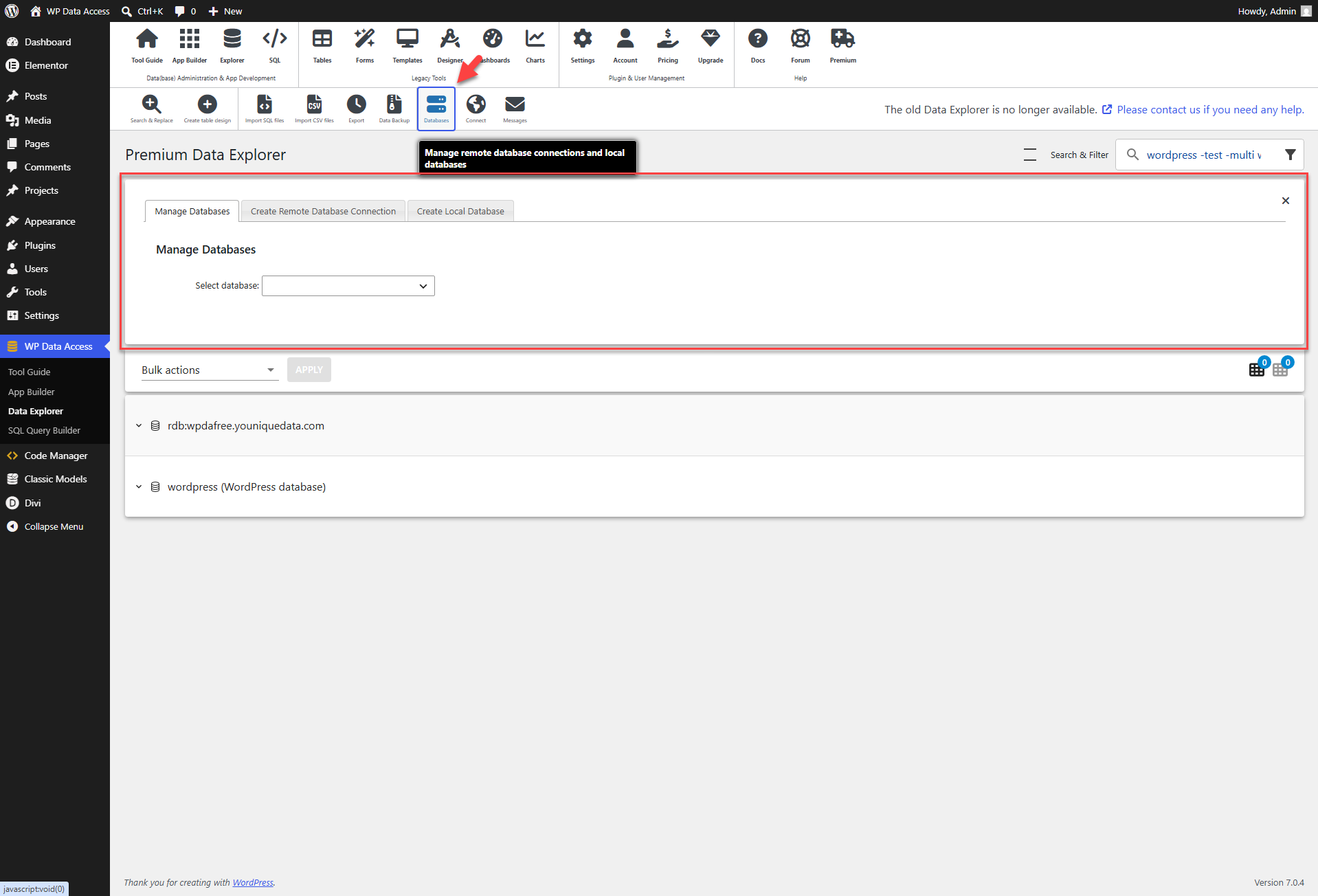 WP Data Access - Data Explorer - Databases