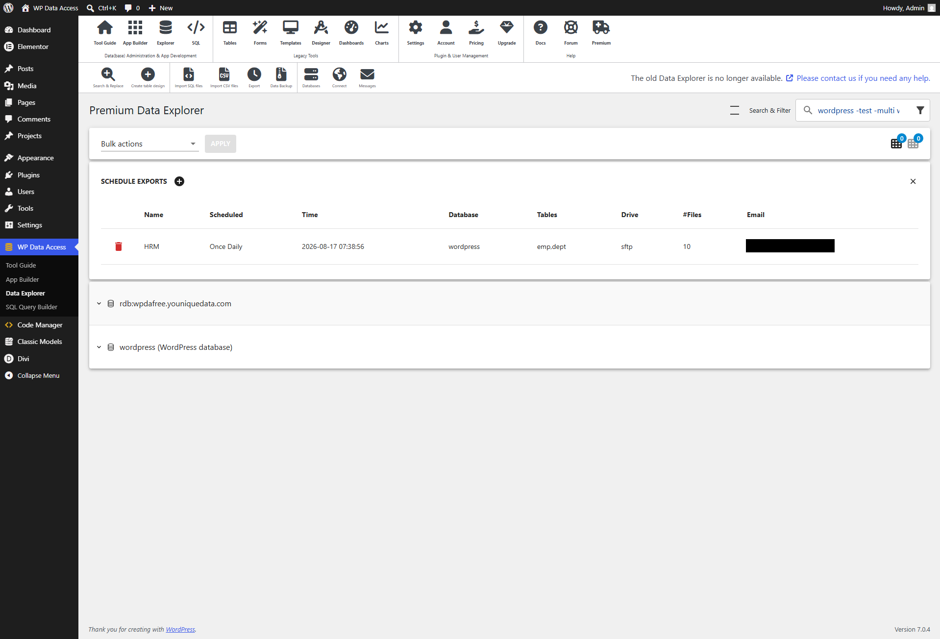 WP Data Access - Data Explorer - Scheduled Exports